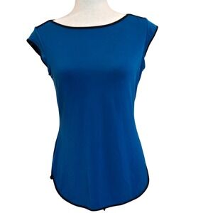 Blue Sleeveless Small Top Trim Minimalist‎ Office Stylish Visable Metal Zipper